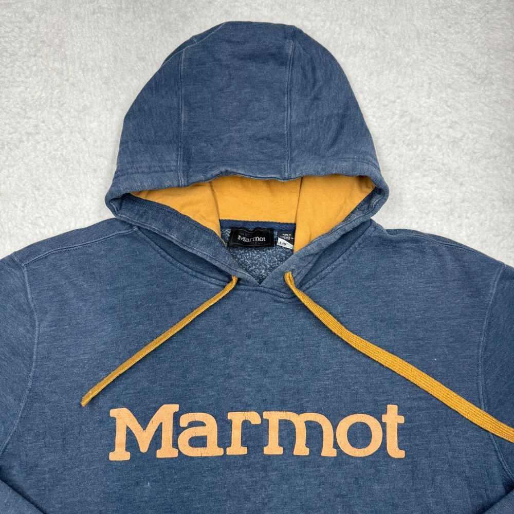 Marmot‎ Graphic Logo Hoodie Sweater Blue Men's Size Large - Picture 2 of 9